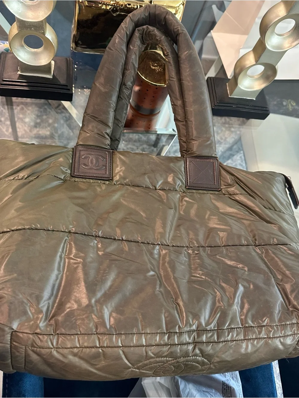 CHANEL Olive Green Cocoon Nylon Tote Bag